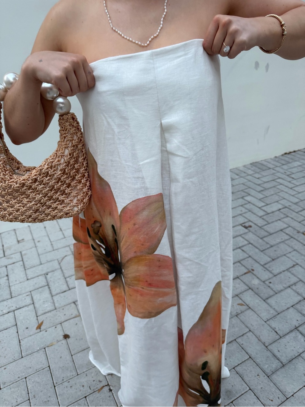 Strapless White Maxi Dress with Peach Floral Print - Picture 6 of 6